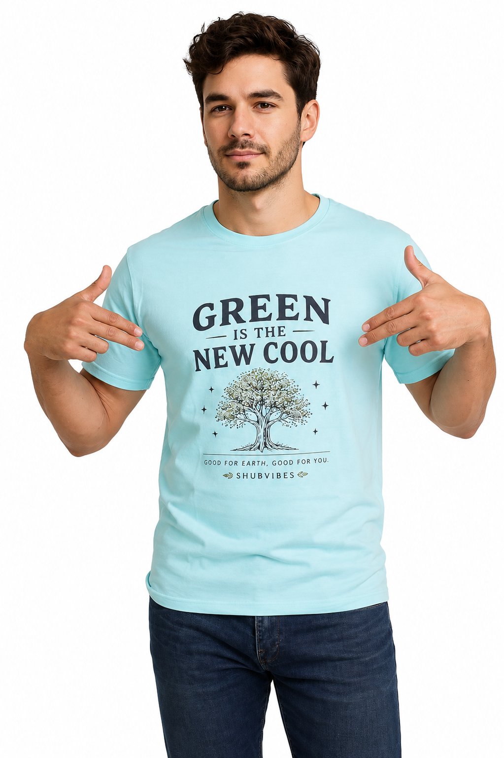 Green Is The New Cool Regular Fit T-Shirt — Mint Blue