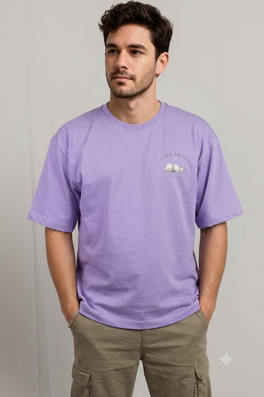 Cafe Poetry Oversized T-Shirt — Violet