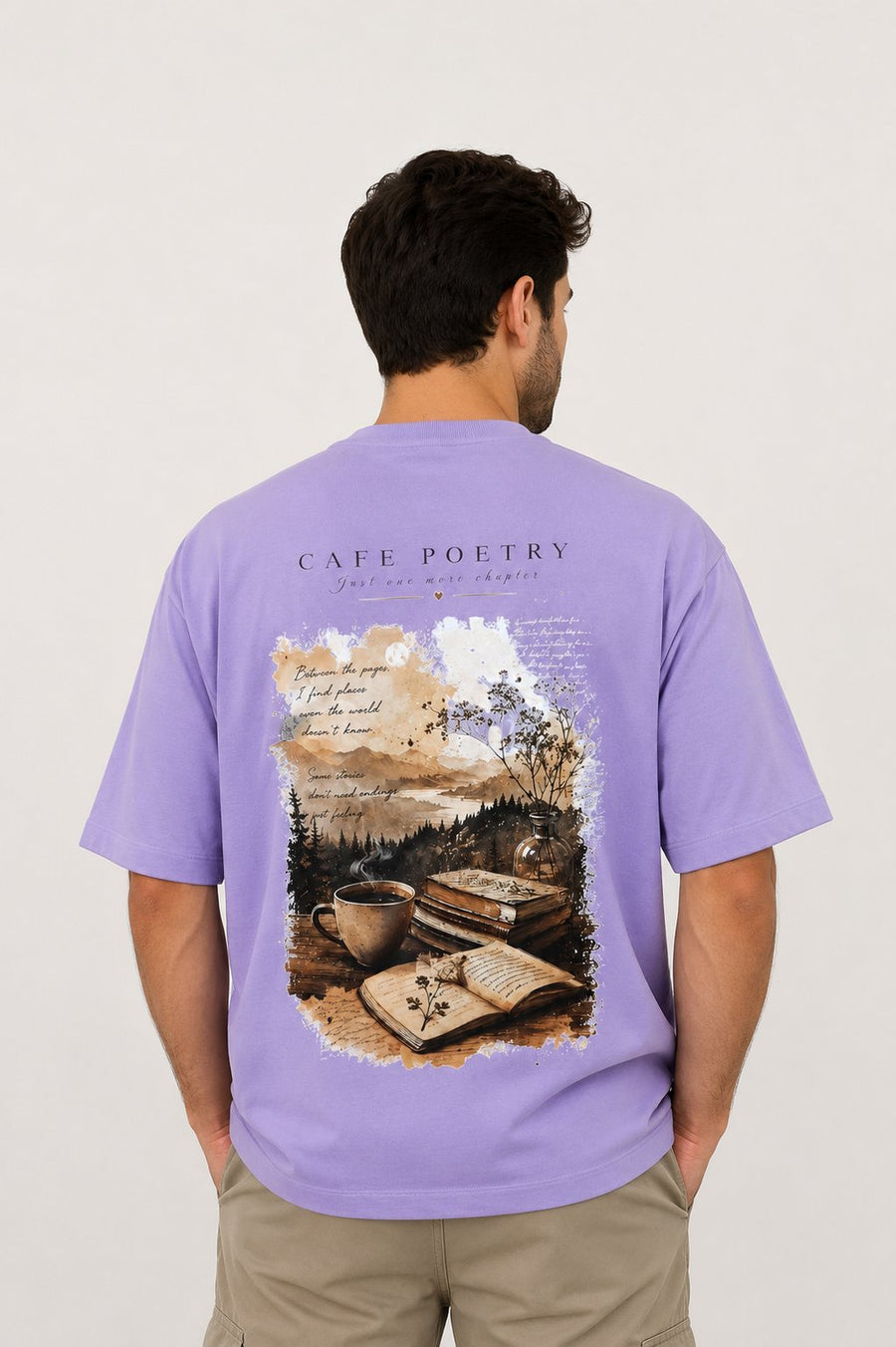 Cafe Poetry Oversized T-Shirt — Violet