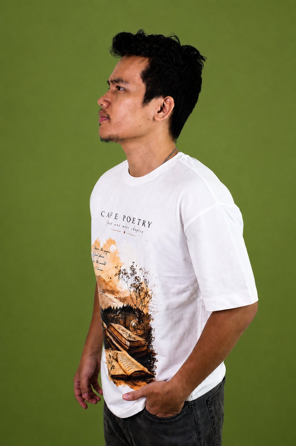 Cafe Poetry Oversized T-Shirt — White