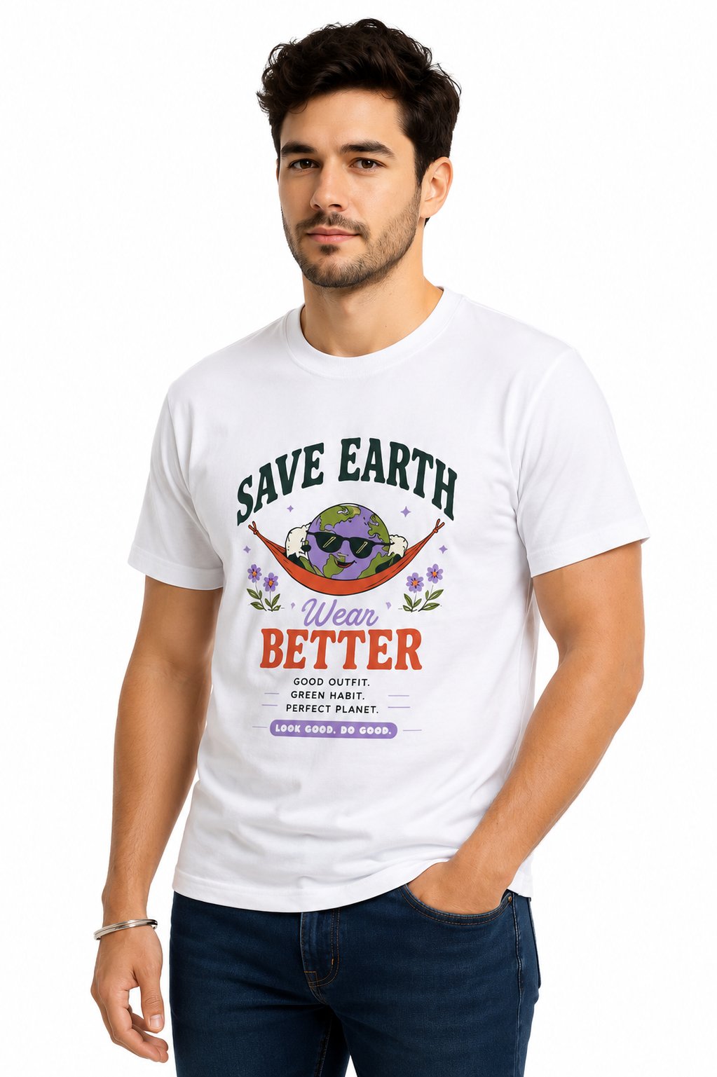 Save Earth Regular Fit T-Shirt — White